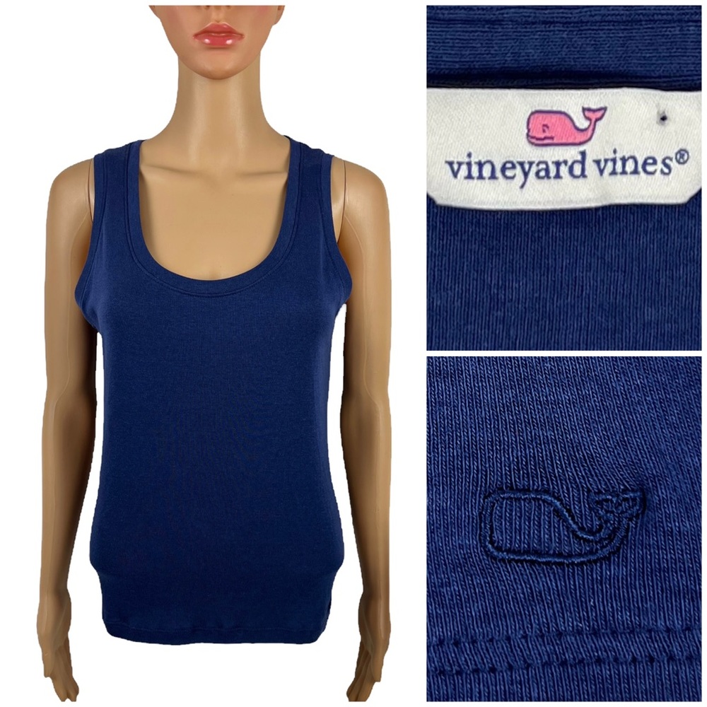 Vineyard Vines Womens XS Simple Tank Top Blue Pima Cotton Blend Embroidered EUC
